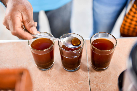 Setting up a coffee cupping session, Tasting the Coffee.