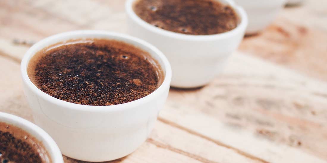Setting up a coffee cupping session, Coffee Sample Dry Aroma.
